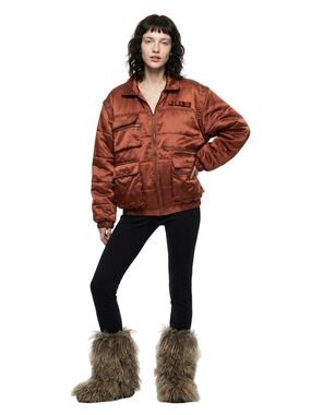 VINTAGE  Metallic Orange Puffer coat vest combo Ski Jacket Streetwear Pockets